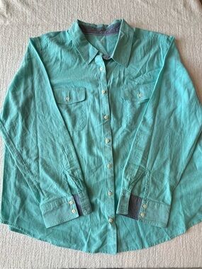 PXL St Johns Bay Mint Teal Linen Blend Utility Shirt Flap Pocket Button Up
